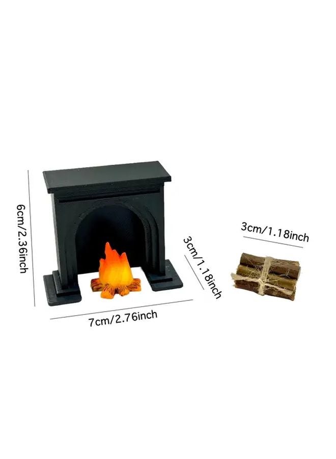 3Pcs Black 3D Printed Mini Fireplace With Realistic Flame Glow For Dollhouse Model Decor - Image 4