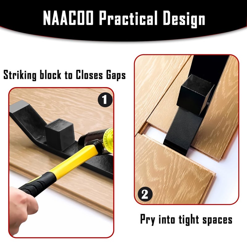 NAACOO Heavy Duty Pull Bar and Pry Bar, Flooring Tools, Weight 3.7lb/Solid Square Steel Block & Steel Angle Hammering Durable, Fully Felted Bottom - Professional Pull Bar Flooring Tool. - Image 3