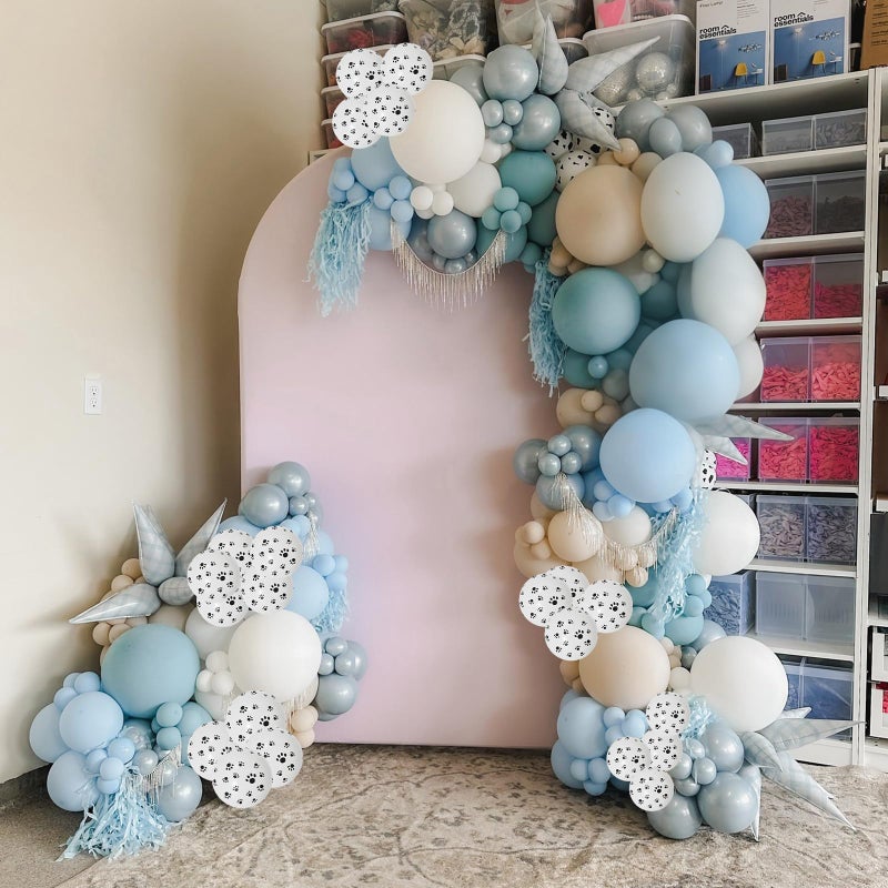 Paeyeq Dog Paw Balloons, 12 Inch Retro Dusty Slate Blue Pastel Muted Blue Sand White Helium Latex Balloon Paw Print Party Balloons for Kids Boys Girls Puppy Theme Birthday Baby Boy Shower Party Decorations - Image 3