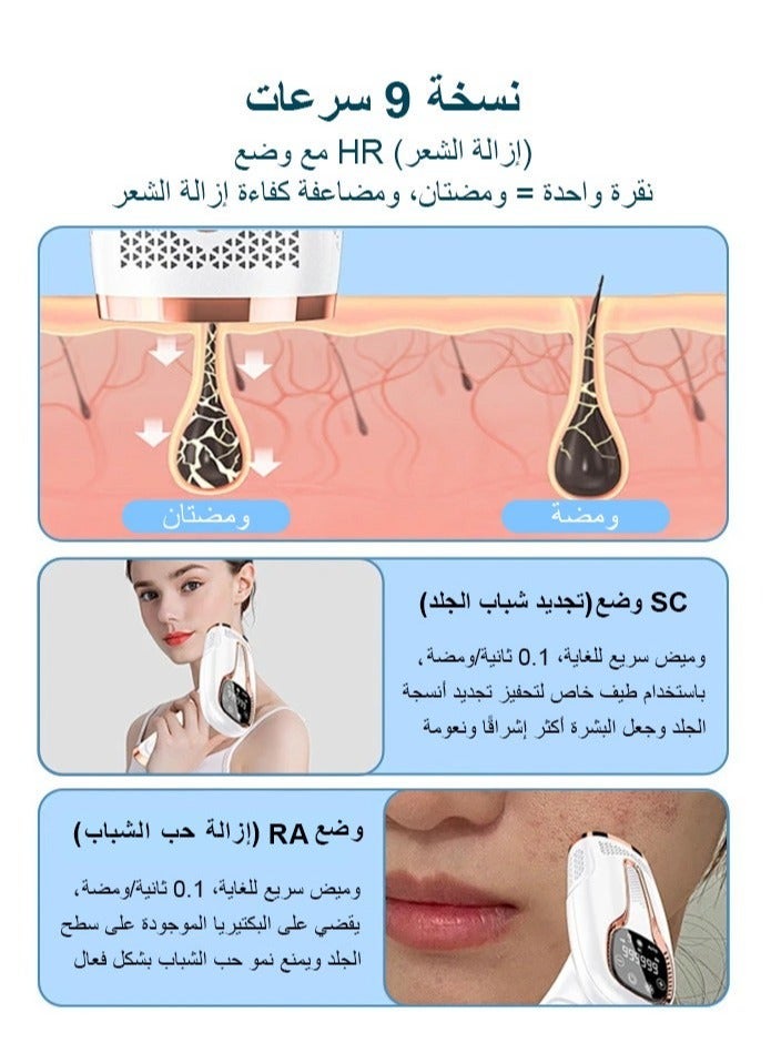 IPL Hair Removal Device for Men and Women HR/SC/RA 3-In-1 IPL Ice Home Laser Hair Removal For Body Face and Bikini Permanent Painless Ice Compression Painless Laser Hair Removal Device 0.5s/flash 9 Energy Levels,for all skin colors - Image 5