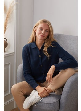 Tchibo Women Long Sleeve Knitted Cardigan, Navy Blue  - Image 1