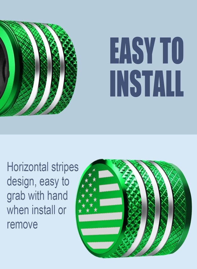DECURCAR Tire Valve Stem Caps - (5 Pack) Tire Air Cap Metal with Plastic Liner Corrosion Resistant Leak-Proof American Flag for Car Truck Motorcycle Bike Green - Image 4