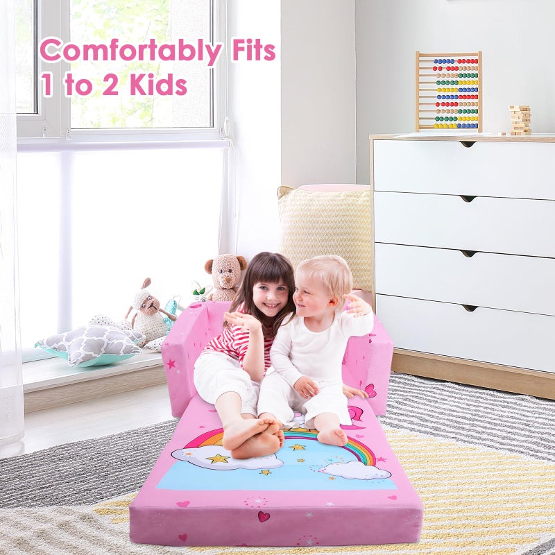 decalsweet Kids Couch Foldable Kids Sofa 2 in 1 Children Convertible Sofas to Lounger Fold Out Toddlers Sofa Bed for Playroom Bedroom Living Rooms Boys and Girls - Image 4