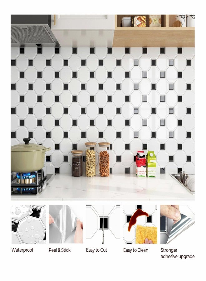 FunStick 15 Pcs White Peel and Stick Backsplash for Kitchen Waterproof 12"x12" Black Square Hexagon Stick on Back Splash Tiles for Kitchen Backsplash Tile Peel and Stick Wall Tiles for Bathroom Shower - Image 2
