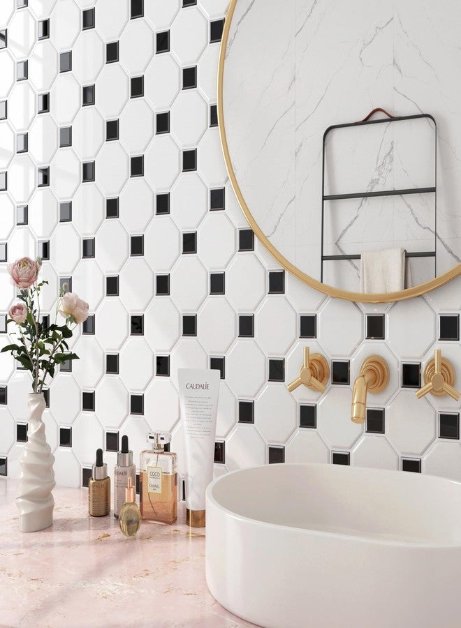 FunStick 15 Pcs White Peel and Stick Backsplash for Kitchen Waterproof 12"x12" Black Square Hexagon Stick on Back Splash Tiles for Kitchen Backsplash Tile Peel and Stick Wall Tiles for Bathroom Shower - Image 3
