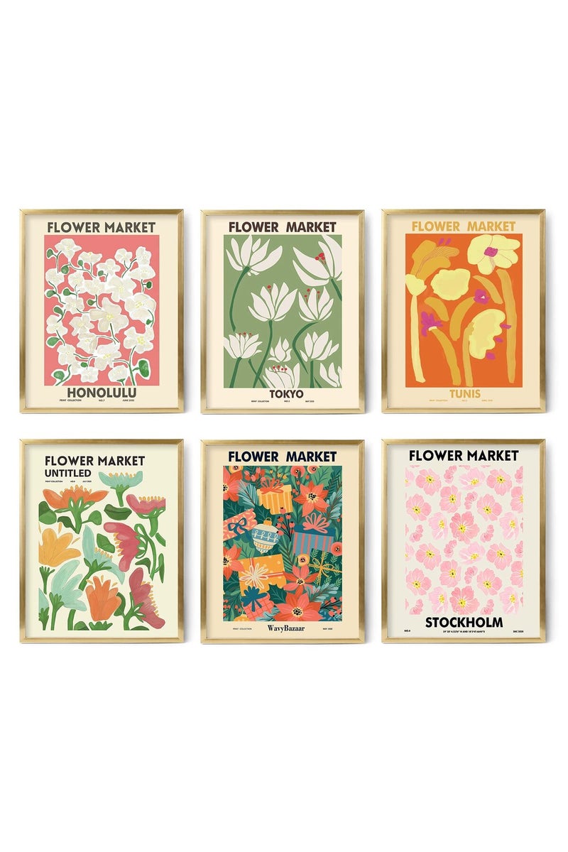 LIYAOLI Flower Market Poster 11 x 14 inch Set of 6 Unframed Boho Art Prints Danish Pastel Flower Prints Colorful Floral Wall Decor for Living Room Bedroom office Decoration (11x14'', Flower) - Image 1