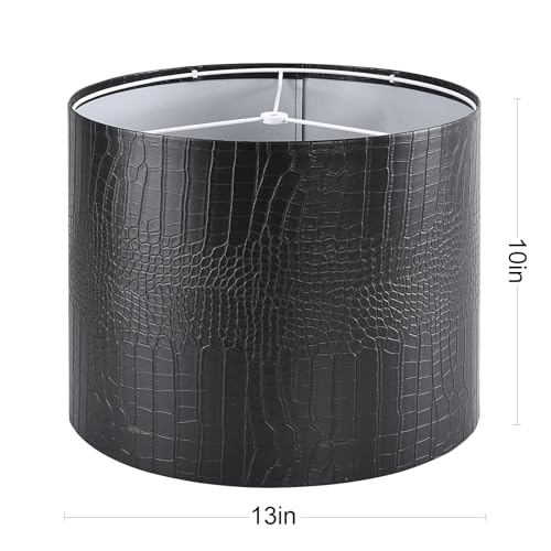PIKOPIKO Black Reptile Print Drum Lamp Shade 13"Top x 13"Bottom x 10"High(Spider) Medium Modern Lamp Shades for Table & Bedside Lamp - Top and Bottom Self Trim Lampshades Replacement - Image 3