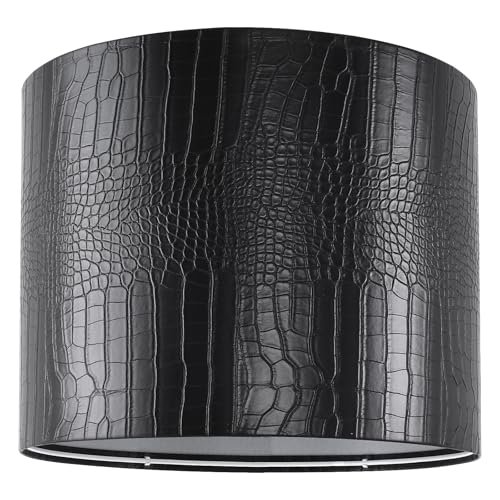 PIKOPIKO Black Reptile Print Drum Lamp Shade 13"Top x 13"Bottom x 10"High(Spider) Medium Modern Lamp Shades for Table & Bedside Lamp - Top and Bottom Self Trim Lampshades Replacement - Image 1