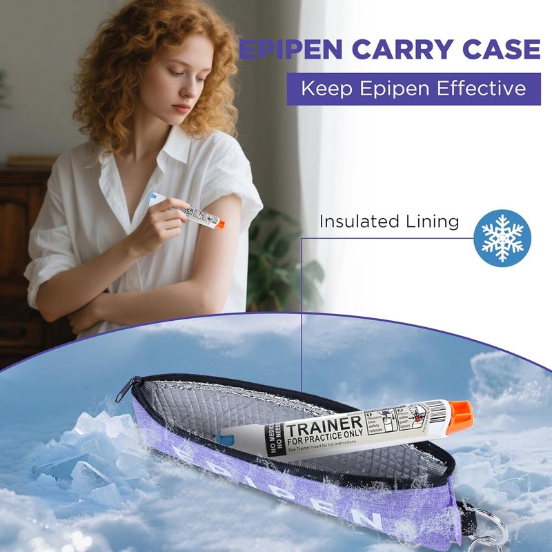 suzamed حقيبة حمل EpiPen محمولة، حقيبة طبية طارئة معزولة للحفاظ على فعالية الدواء، تناسب حاقن EpiPen واحد، جهاز استنشاق الربو، Auvi-Q، أدوية الحساسية، حامل EpiPen للسفر للبالغين أو الأطفال (قطعتان أرجواني) - Image 2