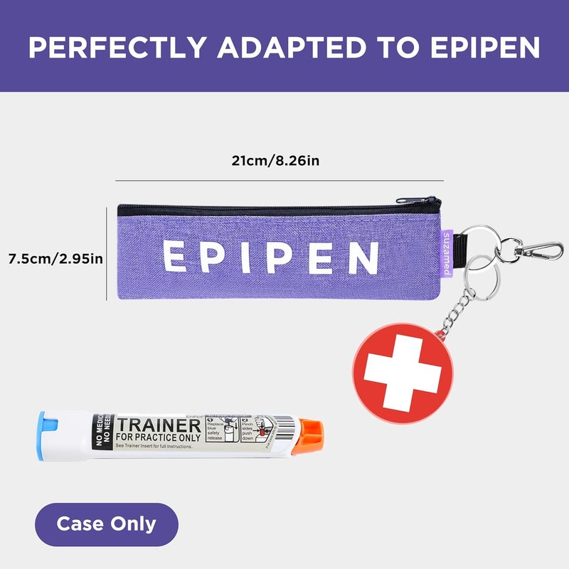 suzamed حقيبة حمل EpiPen محمولة، حقيبة طبية طارئة معزولة للحفاظ على فعالية الدواء، تناسب حاقن EpiPen واحد، جهاز استنشاق الربو، Auvi-Q، أدوية الحساسية، حامل EpiPen للسفر للبالغين أو الأطفال (قطعتان أرجواني) - Image 4