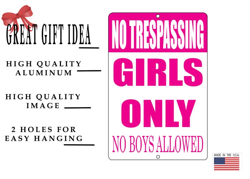 Rogue River Tactical Funny No Trespassing Girls Only Metal Tin Sign, 12x8 Inch, Wall DÃ©cor- Bar Daughter No Boys Allowed Bedroom Door (Pink) - Image 2