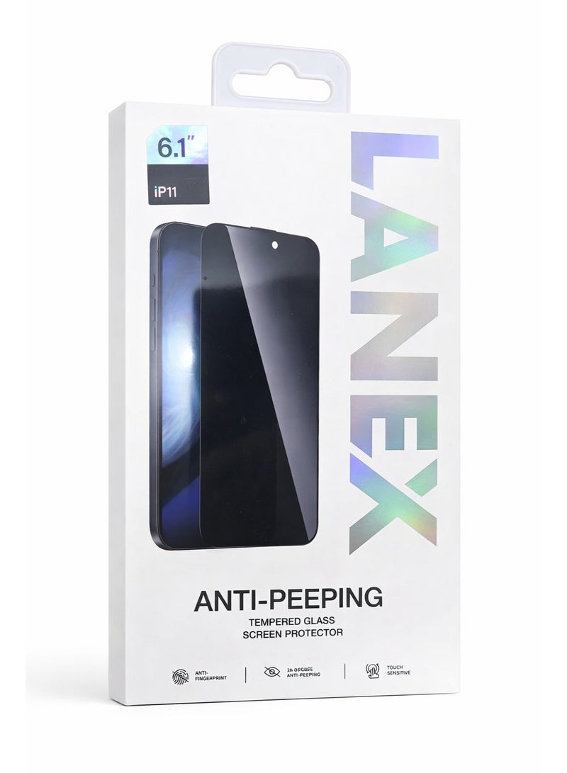 لانيكس شاشة حماية زجاج مقسى للخصوصية (ضد التبصم) لهاتف ايفون 11 (6.1 بوصة) من لانيكس (Lanex) - أسود - Image 2