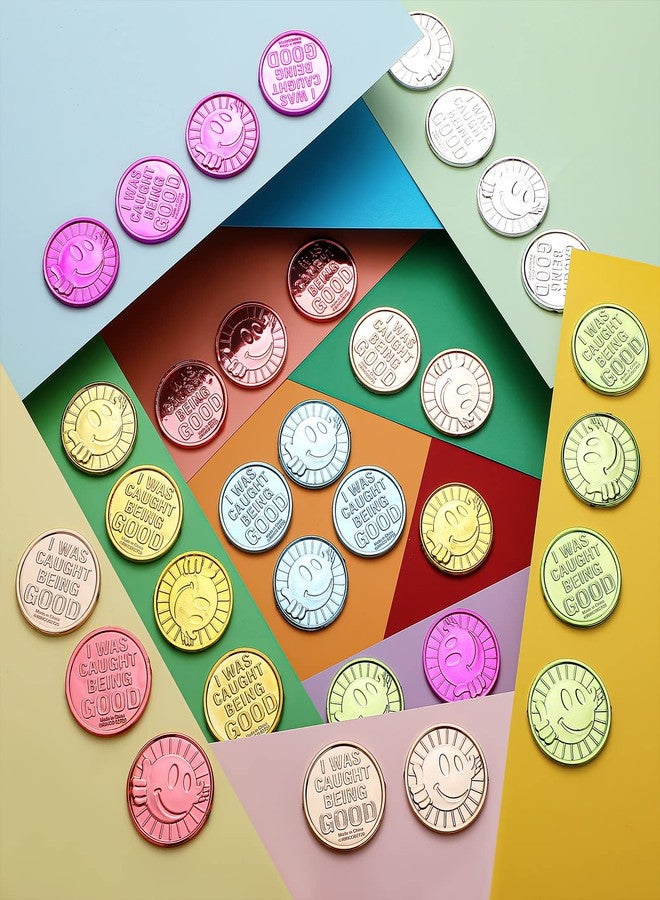 Leitee 400 Pcs Caught Being Good Tokens Good Behavior Bulk Incentive Coins Reward Coins Kid Smile Face Colored Plastic Token with Clear Box for Student Reward Classmate Prizes School Teacher Props - Image 4