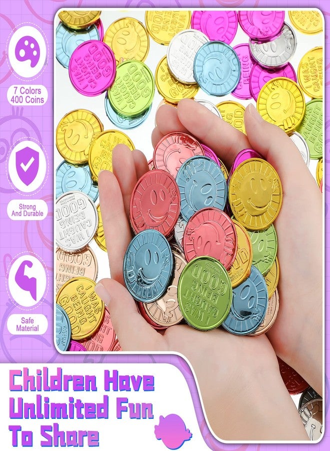 Leitee 400 Pcs Caught Being Good Tokens Good Behavior Bulk Incentive Coins Reward Coins Kid Smile Face Colored Plastic Token with Clear Box for Student Reward Classmate Prizes School Teacher Props - Image 3