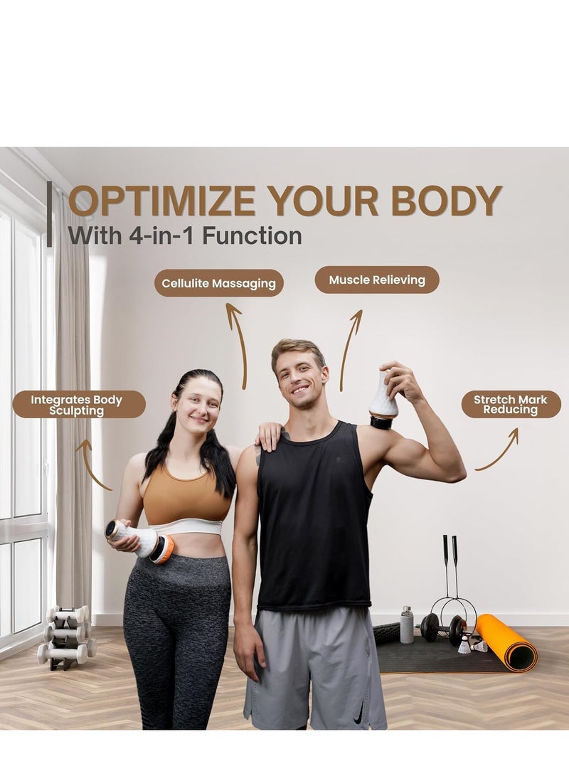 SYOSI 4 in 1 Upgraded Cordless Cellulite Massager, Body Sculpting Machine LED Display 10 Intensity Levels 12 Massage Modes 3 Massage Heads 3 Washable Pads, for Abdomen Waist Arms Legs Stomach, White - Image 2