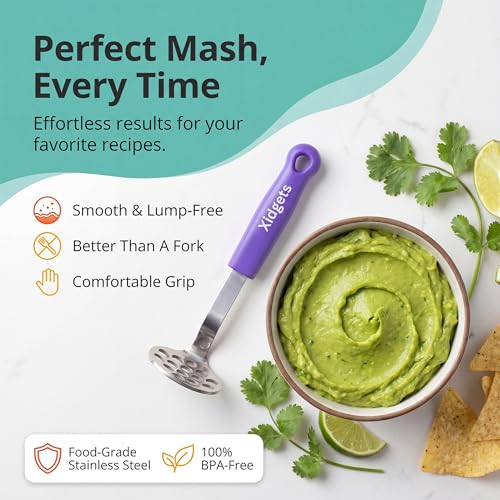 Xidgets Mini Avocado Masher, Small Potato masher. Heavy Duty, Kitchen Utensil. Stainless Steel, Tiny Masher, Compact Mini smasher for Avocado - Effortless Guacamole Preparation, Dishwasher Safe (Plum Purple) - Image 2