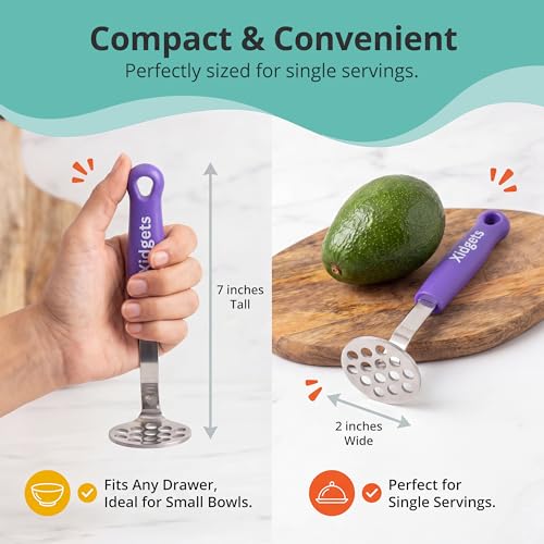 Xidgets Mini Avocado Masher, Small Potato masher. Heavy Duty, Kitchen Utensil. Stainless Steel, Tiny Masher, Compact Mini smasher for Avocado - Effortless Guacamole Preparation, Dishwasher Safe (Plum Purple) - Image 4