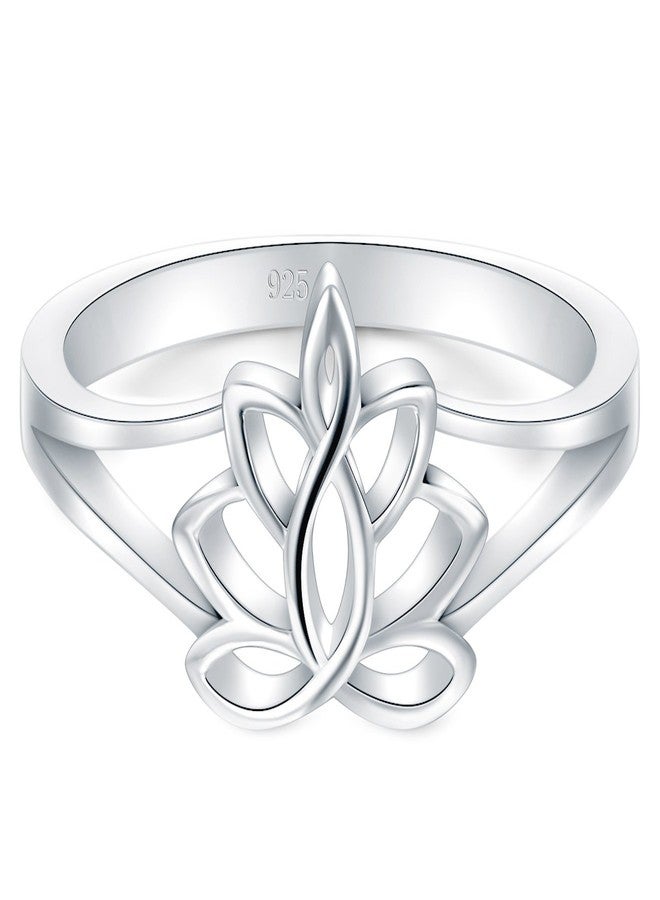 BORUO 925 Sterling Silver Ring, Lotus Flower Yoga High Polish Tarnish Resistant Comfort Fit Wedding Band 2mm Ring Size 6 - Image 1