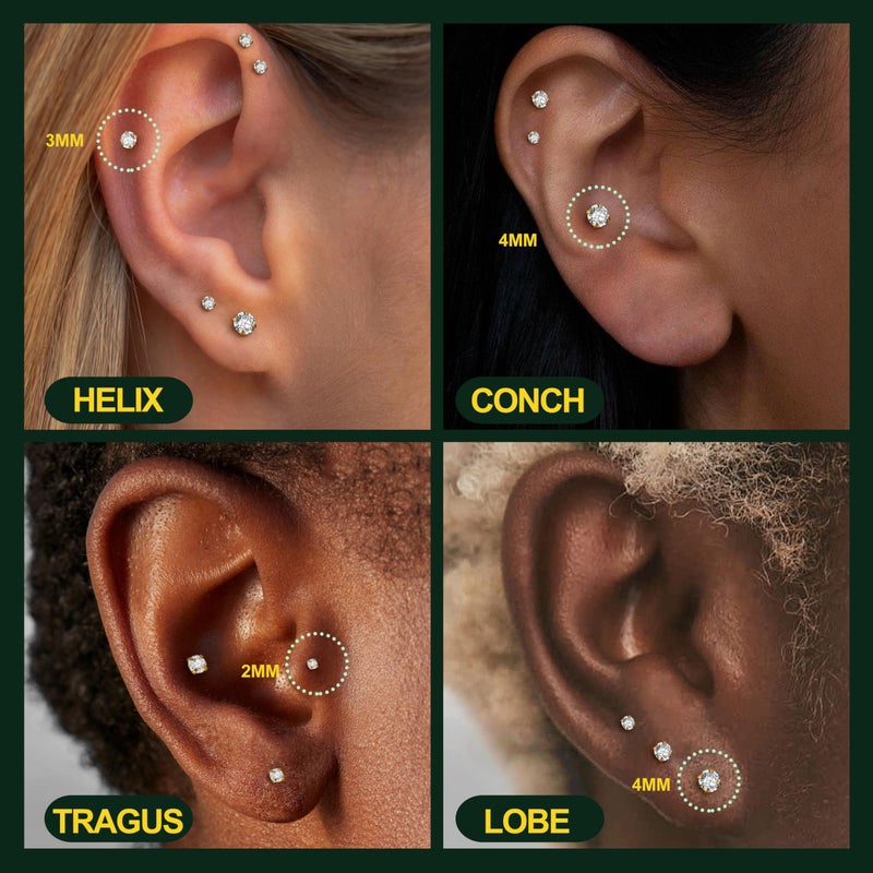 GEMQUEEN Flat Back Earrings Hypoallergenic - 14K Gold Filled Threadless Studs 20G Cartilage Helix Tragus Conch Piercing Jewelry Labret Lip Nose Rings 316L Stainless Steel Earring Set for Women Men - Image 3