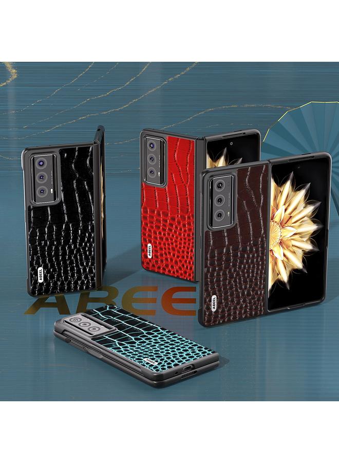 اس-توب جراب لهاتف Honor Magic V2 من ABEEL مصنوع من الجلد الطبيعي بنقشة جلد التمساح وحافة سوداء - Image 5