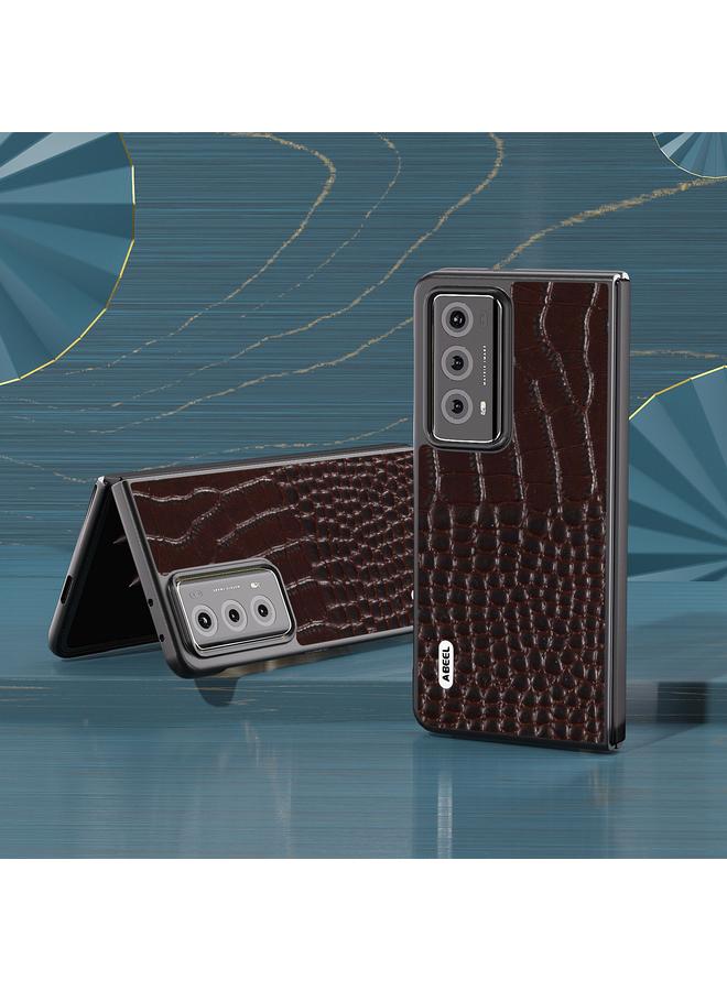 اس-توب جراب لهاتف Honor Magic V2 من ABEEL مصنوع من الجلد الطبيعي بنقشة جلد التمساح وحافة سوداء - Image 4