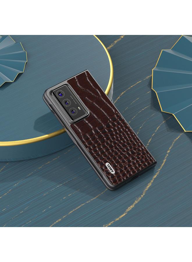 اس-توب جراب لهاتف Honor Magic V2 من ABEEL مصنوع من الجلد الطبيعي بنقشة جلد التمساح وحافة سوداء - Image 3