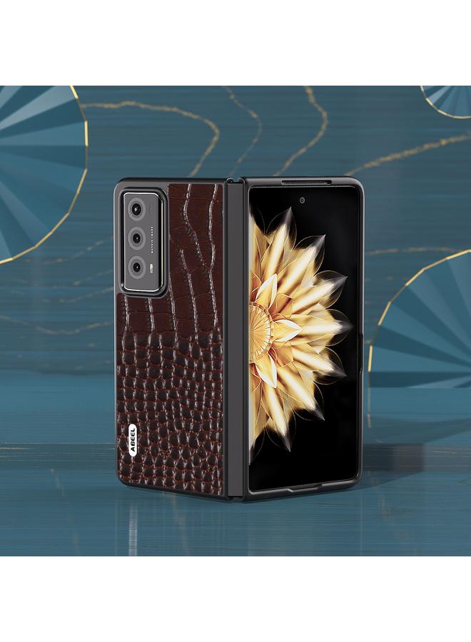 اس-توب جراب لهاتف Honor Magic V2 من ABEEL مصنوع من الجلد الطبيعي بنقشة جلد التمساح وحافة سوداء - Image 2