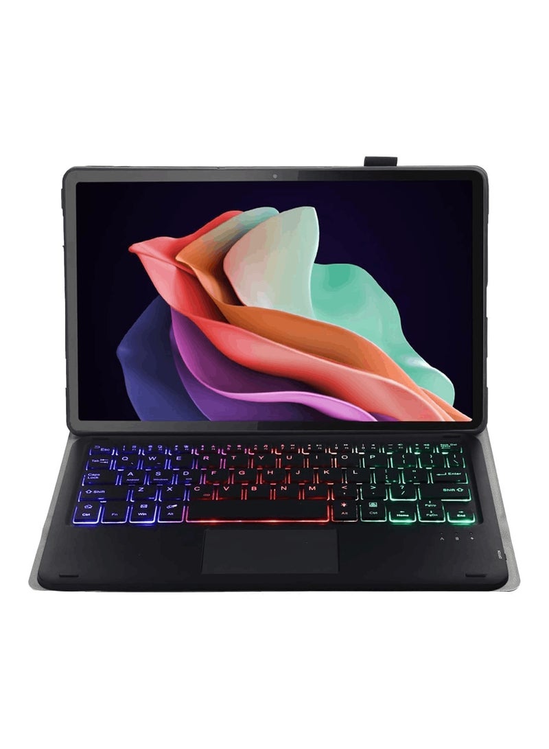 اووكاي حافظة لوحة مفاتيح لمس باللغتين العربية والإنجليزية، متوافقة مع جهاز لينوفو آيديا تاب برو 2025 مقاس 12.7 بوصة، مزودة بماوس بلوتوث، وغطاء مغناطيسي قابل للإزالة بلوحة مفاتيح لاسلكية ملونة بإضاءة خلفية (أسود). - Image 3