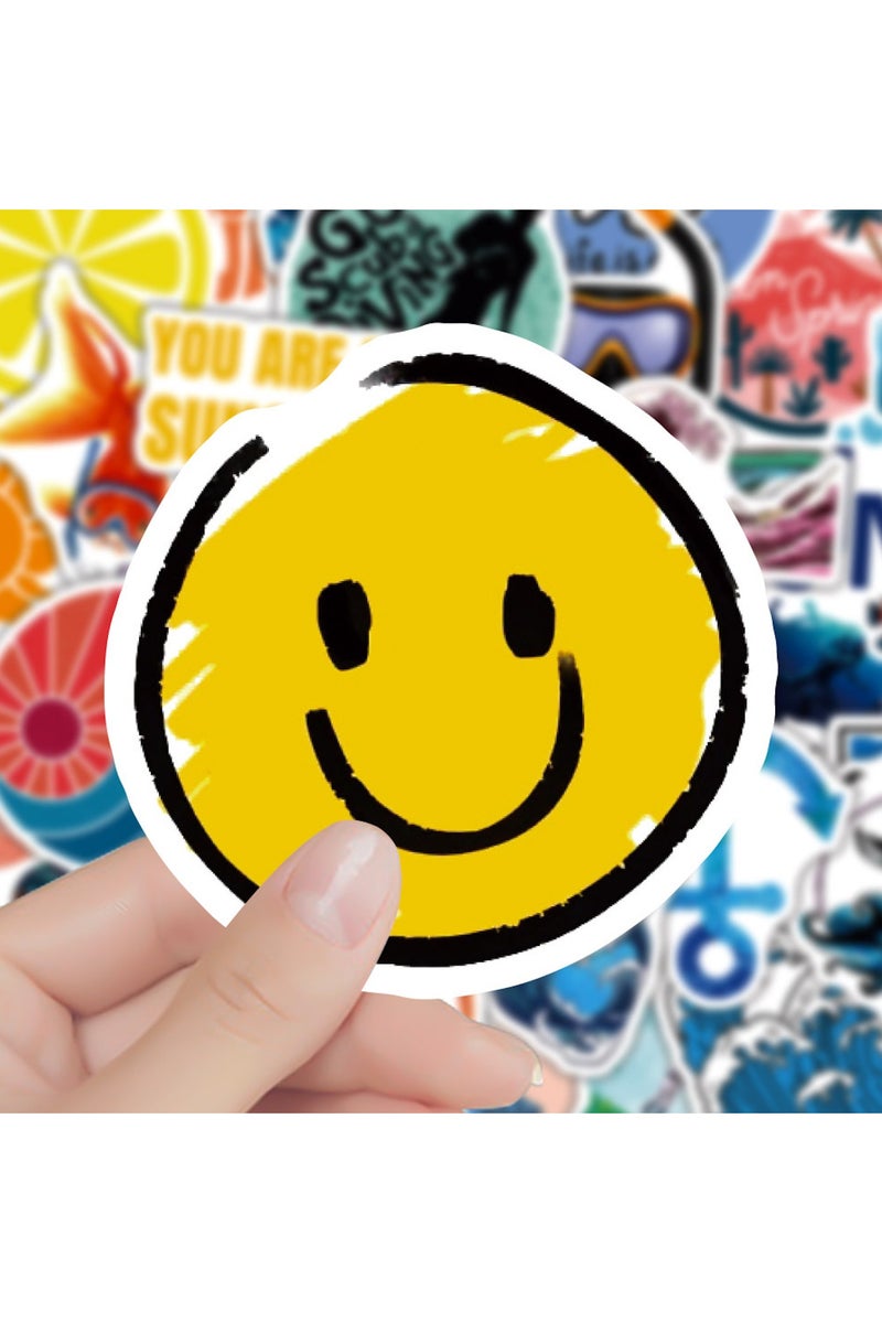 قوس قزح أورينبو 50 قطعة من ملصقات الغوص في المحيط، ملصقات عصرية غير متكررة، سلاحف، حوت، أمواج، أسماك، نجم البحر، شمس، ملصقات كمبيوتر محمول مقاومة للماء - Image 2