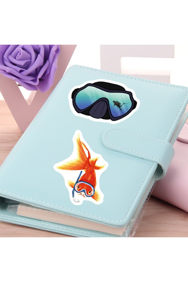 قوس قزح أورينبو 50 قطعة من ملصقات الغوص في المحيط، ملصقات عصرية غير متكررة، سلاحف، حوت، أمواج، أسماك، نجم البحر، شمس، ملصقات كمبيوتر محمول مقاومة للماء - Image 4