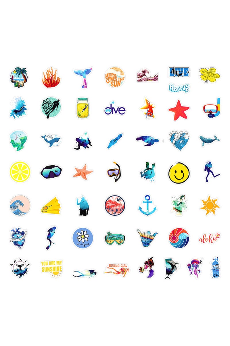 قوس قزح أورينبو 50 قطعة من ملصقات الغوص في المحيط، ملصقات عصرية غير متكررة، سلاحف، حوت، أمواج، أسماك، نجم البحر، شمس، ملصقات كمبيوتر محمول مقاومة للماء - Image 5