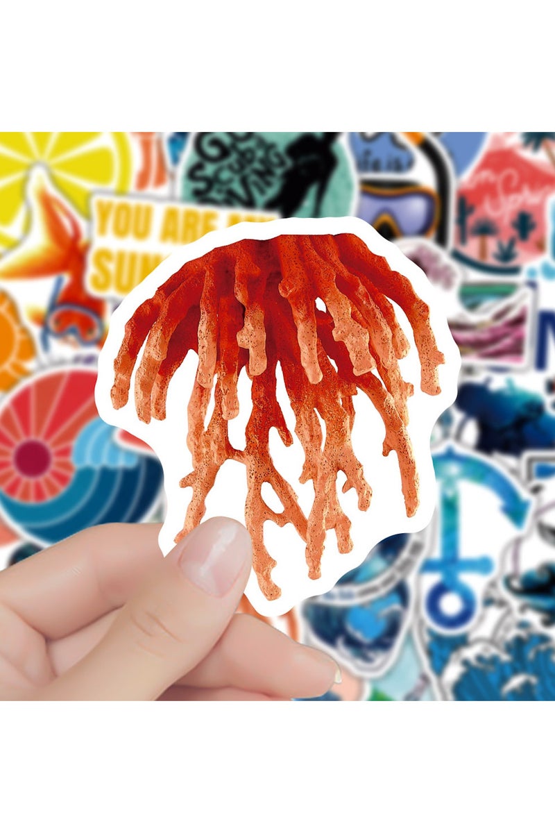 قوس قزح أورينبو 50 قطعة من ملصقات الغوص في المحيط، ملصقات عصرية غير متكررة، سلاحف، حوت، أمواج، أسماك، نجم البحر، شمس، ملصقات كمبيوتر محمول مقاومة للماء - Image 3