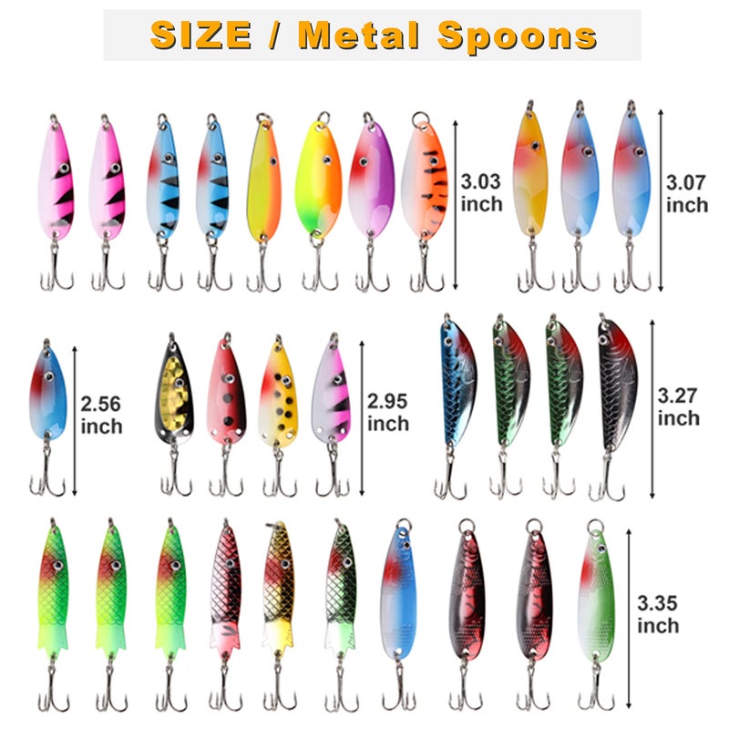 Shaddock Fishing Spoons Metal Lures, 30pcs Colorful Casting Fishing Spinner Baits Trout Trolling Spoon Fishing Lures Sharp Treble Hooks Tackle Kit - Image 3