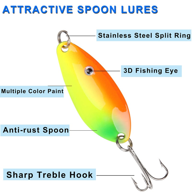 Shaddock Fishing Spoons Metal Lures, 30pcs Colorful Casting Fishing Spinner Baits Trout Trolling Spoon Fishing Lures Sharp Treble Hooks Tackle Kit - Image 2