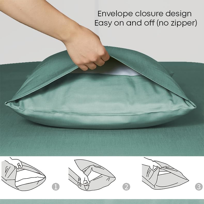 LINENWALAS 100% Eucalyptus Tencel Sheets King Size - Cooling Super Breathable Woven-Lyocell Silk Soft Deep Pocket 16" Anti Pilling 4Pc Sheets Set (King, Aqua) - Image 4
