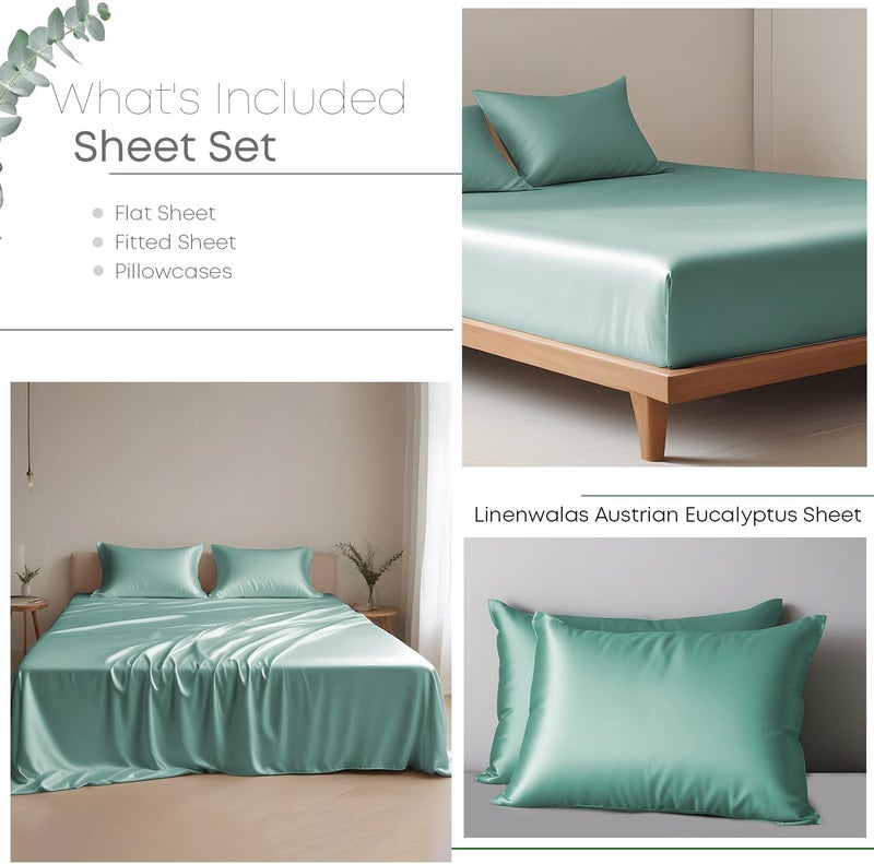 LINENWALAS 100% Eucalyptus Tencel Sheets King Size - Cooling Super Breathable Woven-Lyocell Silk Soft Deep Pocket 16" Anti Pilling 4Pc Sheets Set (King, Aqua) - Image 3