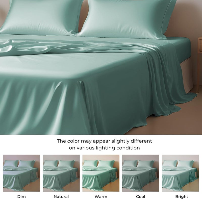 LINENWALAS 100% Eucalyptus Tencel Sheets King Size - Cooling Super Breathable Woven-Lyocell Silk Soft Deep Pocket 16" Anti Pilling 4Pc Sheets Set (King, Aqua) - Image 2