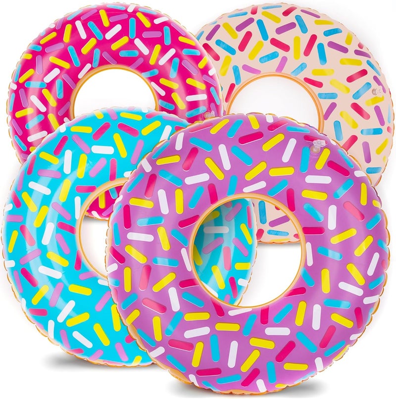Art Creativity Inflatable Donut Pool Float for Kids (Pack of 4) - Colorful Sprinkle Tube in Assorted Designs for Summer, Beach, and Birthday Party Decorations - Image 3
