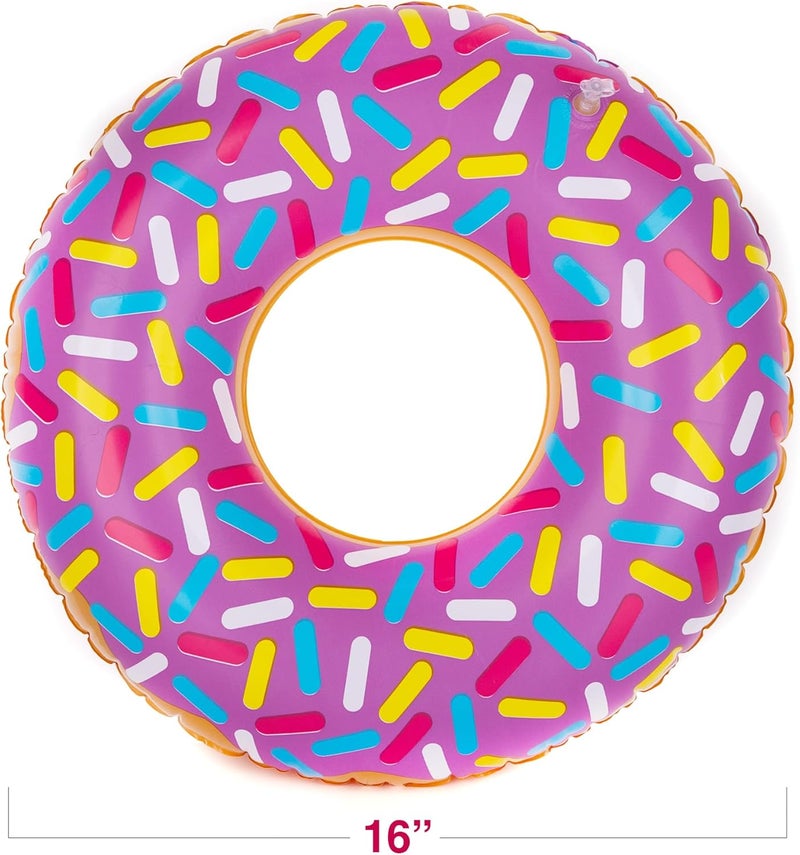 Art Creativity Inflatable Donut Pool Float for Kids (Pack of 4) - Colorful Sprinkle Tube in Assorted Designs for Summer, Beach, and Birthday Party Decorations - Image 2