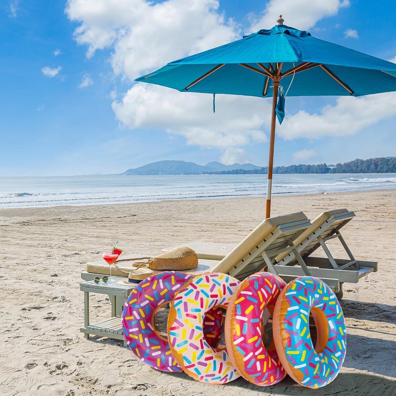 Art Creativity Inflatable Donut Pool Float for Kids (Pack of 4) - Colorful Sprinkle Tube in Assorted Designs for Summer, Beach, and Birthday Party Decorations - Image 5