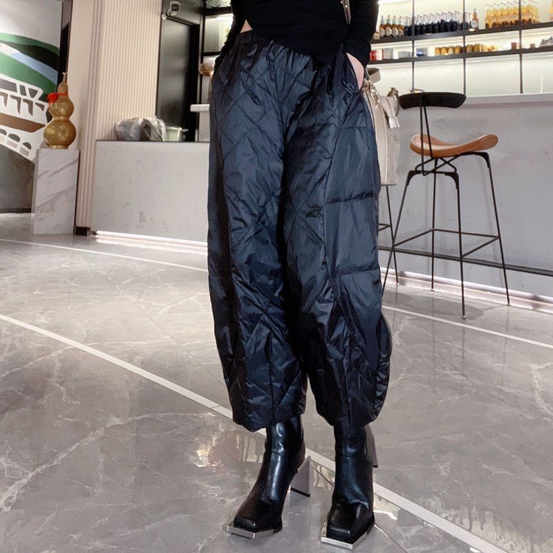 Winter Fashion Padded Wide Leg Culottes for Women Black [light cotton pants] 815# 