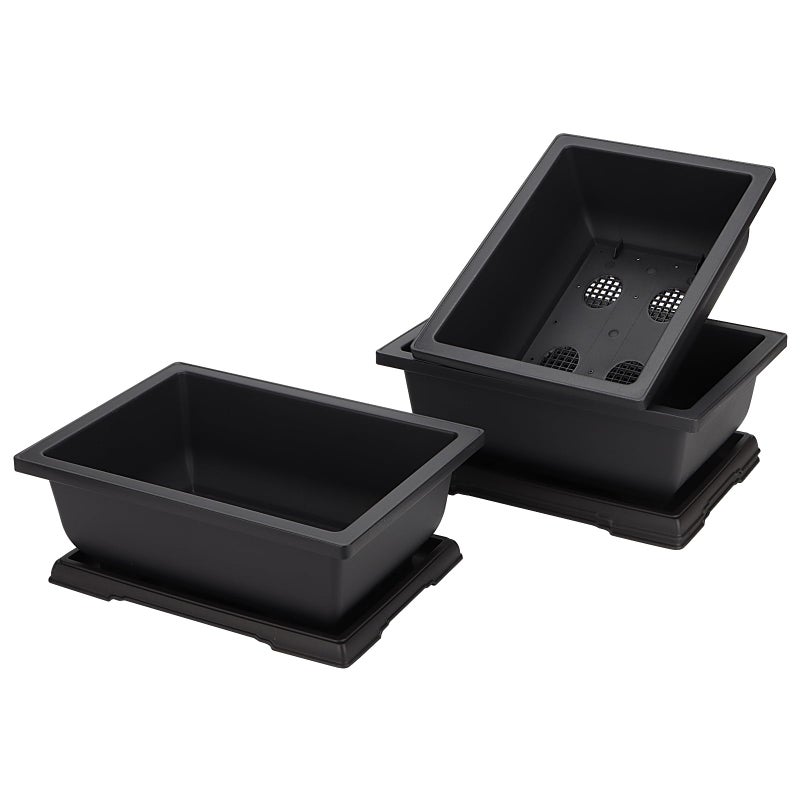 MANCHAP 3 Pack 11 Inch Large Plastic Bonsai Training Pots Rectangular Bonsai Pot with Drainage Tray Plant Flower Growing Bonsai Tree Planter for Garden Yard Home - Image 2