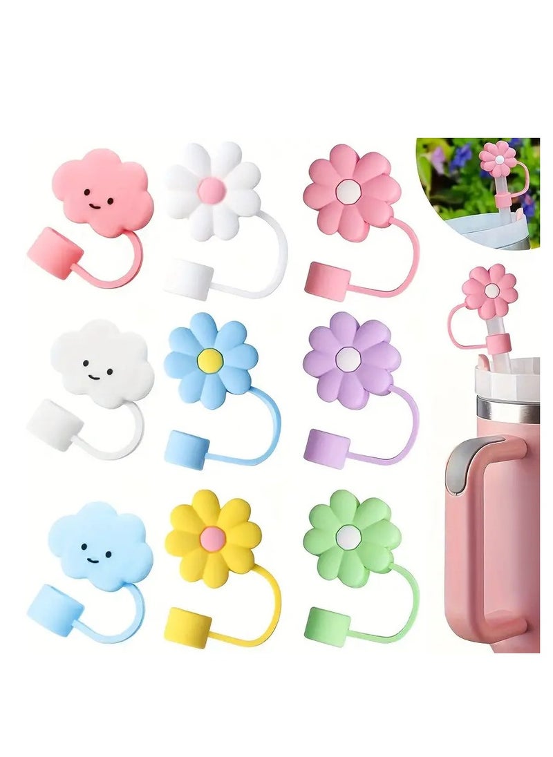 Generic Straw Covers Cap Toppers - 9 Universal 10mm Silicone Caps (Clouds/Flowers) Fits 40oz Tumblers & Car Mugs  - Image 1
