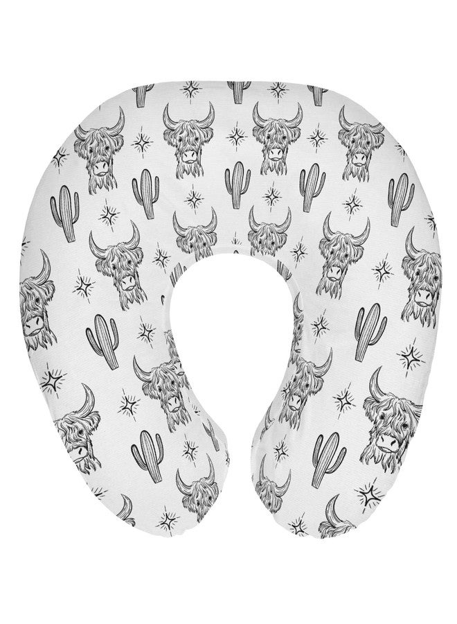 ZoUbqchY Boho Western Cow Cactus Nursing Pillow Covers for Boy Girl Black and White Highland Yak Nursing Pillow Slipcovers for Breastfeeding Pillows Wild West Animal Soft Stretchy Cover for Newborn Infant - Image 1