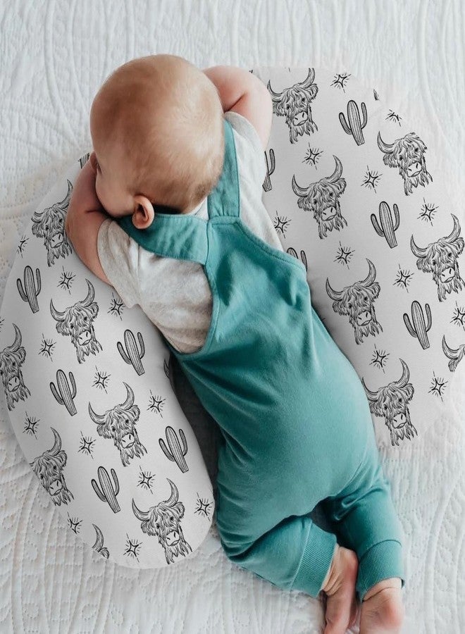 ZoUbqchY Boho Western Cow Cactus Nursing Pillow Covers for Boy Girl Black and White Highland Yak Nursing Pillow Slipcovers for Breastfeeding Pillows Wild West Animal Soft Stretchy Cover for Newborn Infant - Image 2