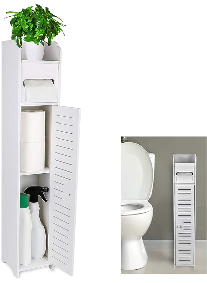 vesus HOOME Small Bathroom Storage Corner Floor Cabinet Storage with Doors and Shelves,Thin Toilet Vanity Cabinet,Narrow Bath Sink Organizer,Towel Storage Shelf for Paper Holder,White - Image 1