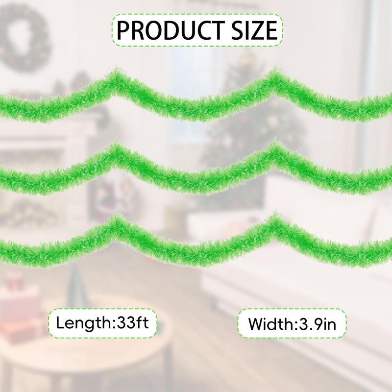 Jocomoni 33FT Christmas Tinsel Garland, Lime Green Metallic Twisted Tinsel Garland Shiny Xmas Hanging Decoration for Christmas Tree Wedding Birthday Home Party Supply - Image 2