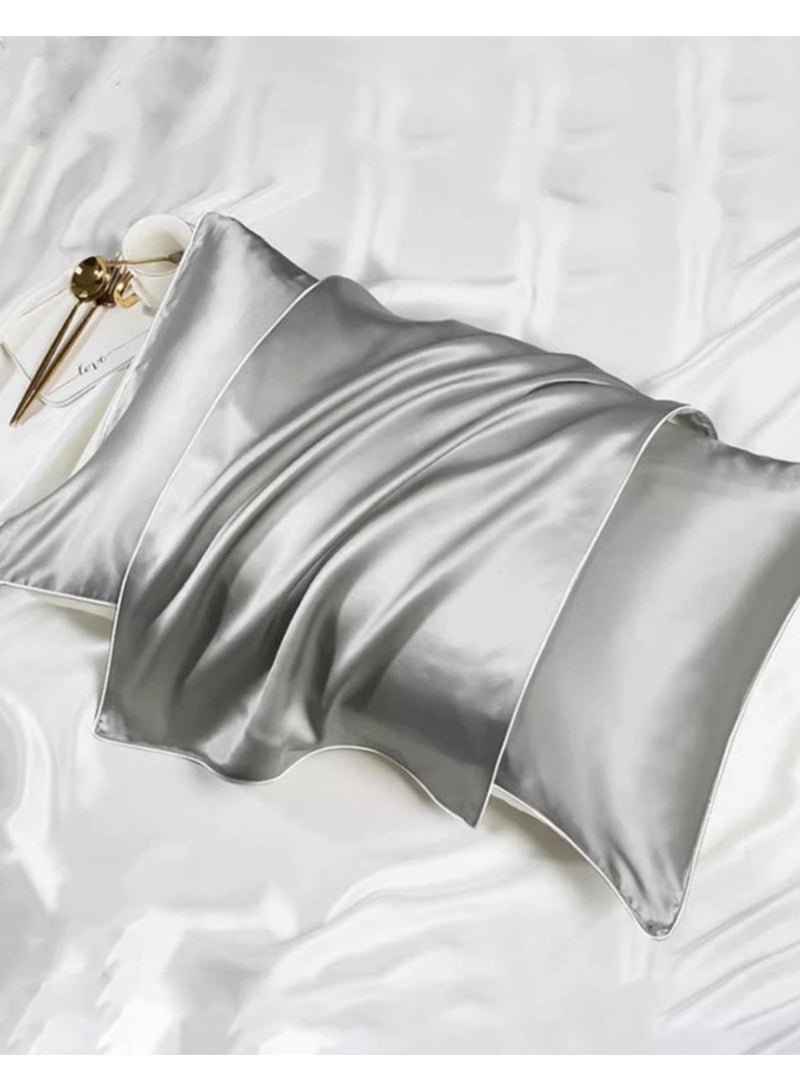 هومستر 2PCs الحرير وسادة للنساء ، وسادة الحرير الرمادي للشعر والجلد والبقاء مريحة وقابلة للتنفس أثناء النوم 48 * 74 سم - Image 2