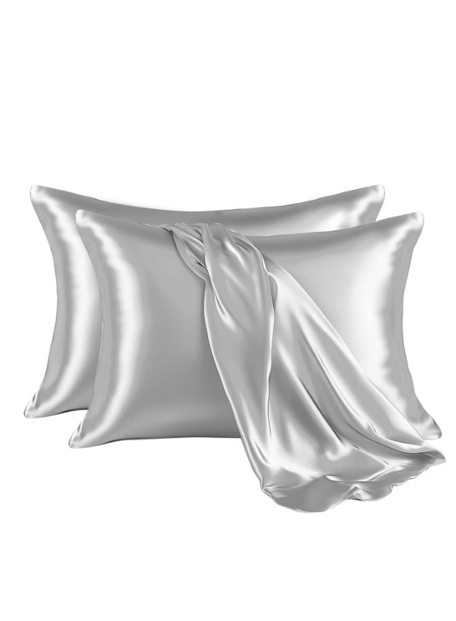 هومستر 2PCs الحرير وسادة للنساء ، وسادة الحرير الرمادي للشعر والجلد والبقاء مريحة وقابلة للتنفس أثناء النوم 48 * 74 سم - Image 1