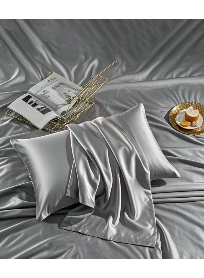 هومستر 2PCs الحرير وسادة للنساء ، وسادة الحرير الرمادي للشعر والجلد والبقاء مريحة وقابلة للتنفس أثناء النوم 48 * 74 سم - Image 4